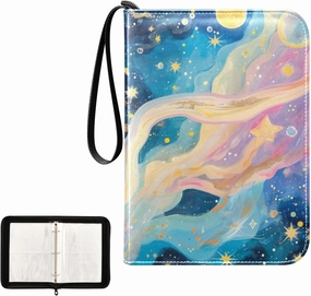 4 Pockets Trading Card Album Holder Book Folder Sports Card Binder Magic Starry Sky 400 Double Side Pockets for 3 Ring Binder Zipper