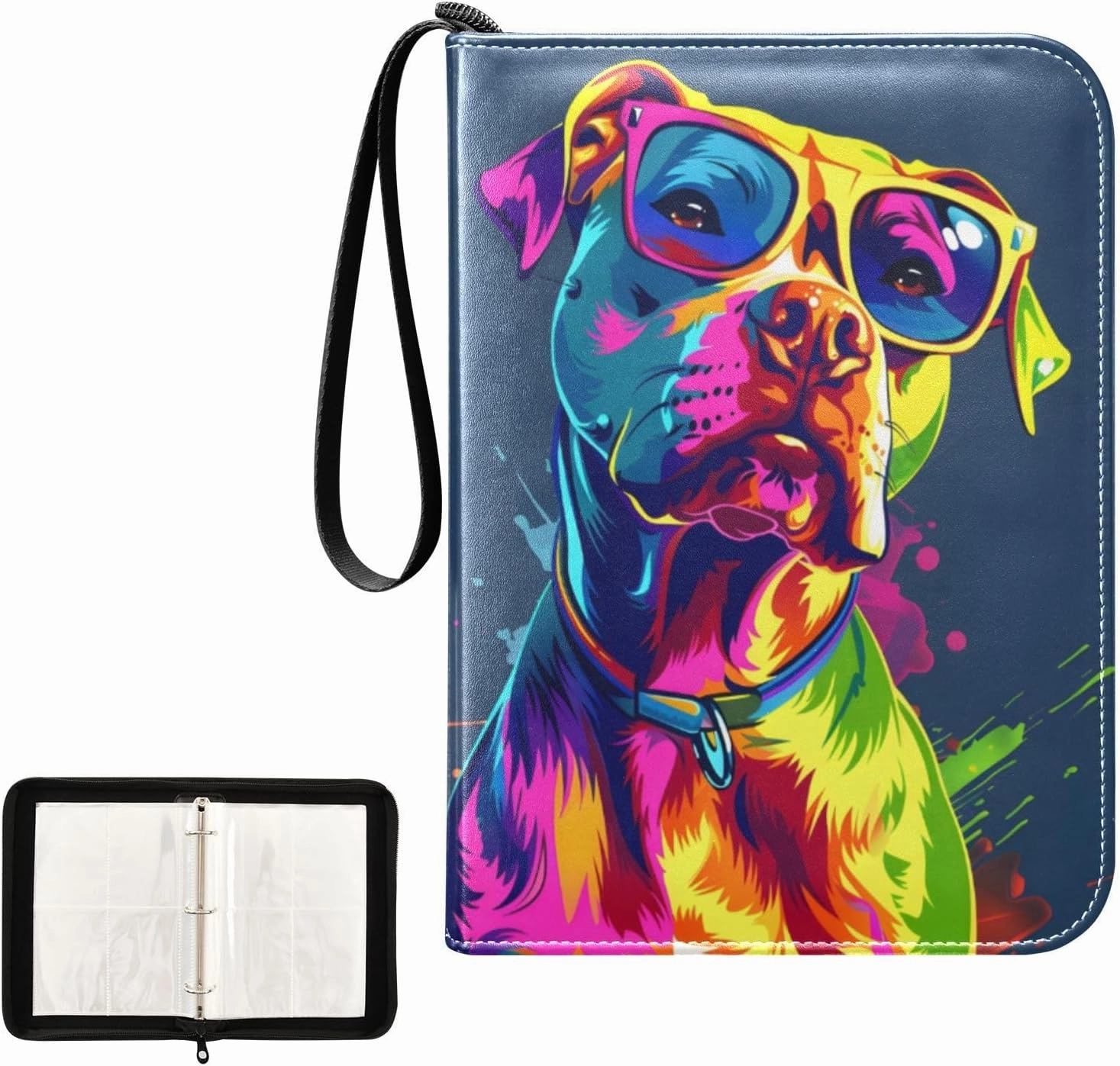 4 Pockets Trading Card Album Holder Book Folder Sports Card Binder Neon Colors Dogs 400 Double Side Pockets for 3 Ring Binder Zipper
