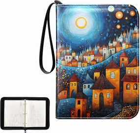 4 Pockets Trading Card Album Holder Book Folder Sports Card Binder Night Painting 400 Double Side Pockets for 3 Ring Binder Zipper