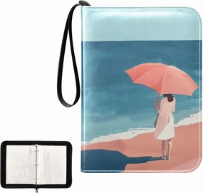 4 Pockets Trading Card Album Holder Book Folder Sports Card Binder Nordic Style Seaside 400 Double Side Pockets for 3 Ring Binder Zipper