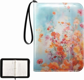 4 Pockets Trading Card Album Holder Book Folder Sports Card Binder Orange Poppy Watercolor 400 Double Side Pockets for 3 Ring Binder Zipper