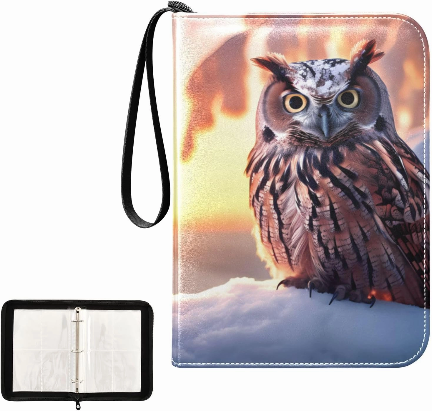 4 Pockets Trading Card Album Holder Book Folder Sports Card Binder Owl 3 400 Double Side Pockets for 3 Ring Binder Zipper
