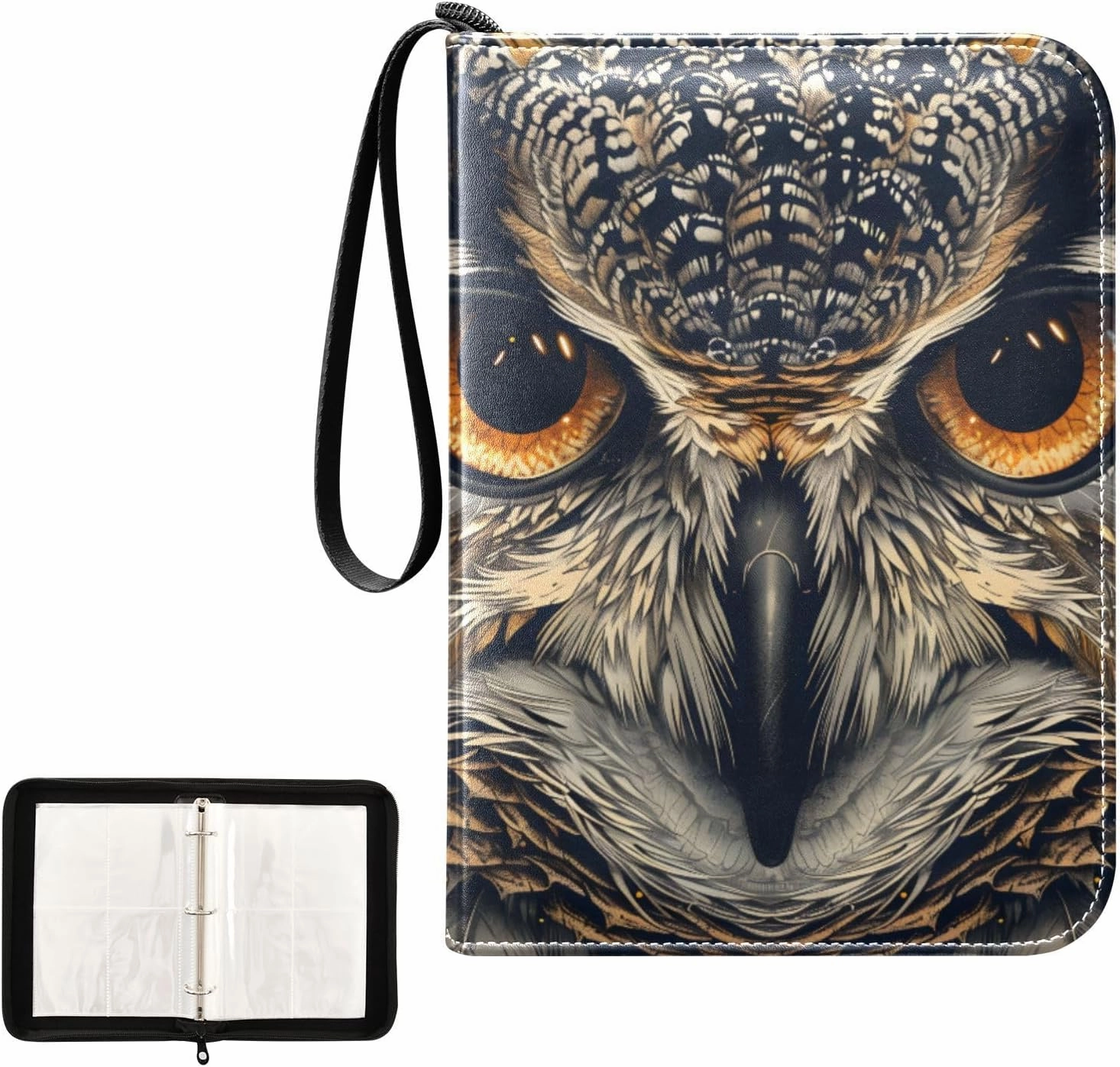 4 Pockets Trading Card Album Holder Book Folder Sports Card Binder Owl 400 Double Side Pockets for 3 Ring Binder Zipper
