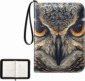 4 Pockets Trading Card Album Holder Book Folder Sports Card Binder Owl 400 Double Side Pockets for 3 Ring Binder Zipper