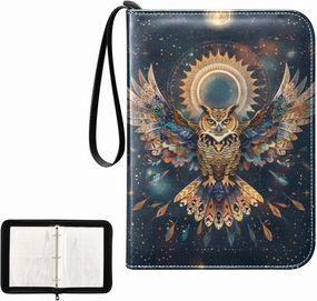 4 Pockets Trading Card Album Holder Book Folder Sports Card Binder Owl Moon 400 Double Side Pockets for 3 Ring Binder Zipper