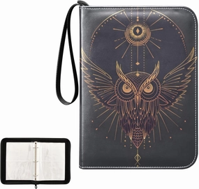 4 Pockets Trading Card Album Holder Book Folder Sports Card Binder Owl Pattern 400 Double Side Pockets for 3 Ring Binder Zipper
