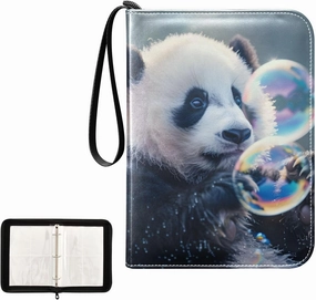 4 Pockets Trading Card Album Holder Book Folder Sports Card Binder Panda Bubble 400 Double Side Pockets for 3 Ring Binder Zipper
