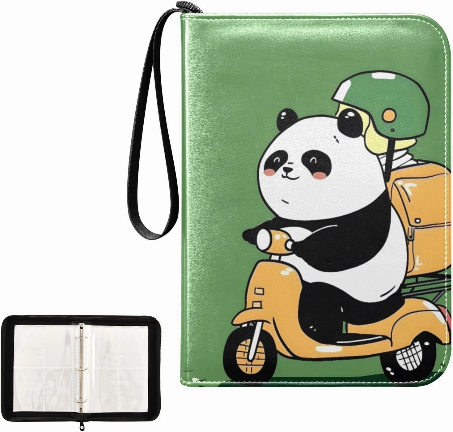 4 Pockets Trading Card Album Holder Book Folder Sports Card Binder Panda Green 400 Double Side Pockets for 3 Ring Binder Zipper