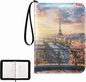 4 Pockets Trading Card Album Holder Book Folder Sports Card Binder Paris Spring 400 Double Side Pockets for 3 Ring Binder Zipper
