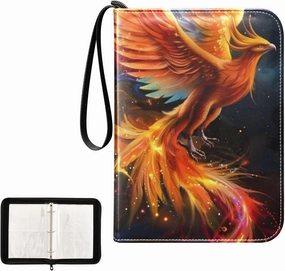 4 Pockets Trading Card Album Holder Book Folder Sports Card Binder Phoenix Bird 400 Double Side Pockets for 3 Ring Binder Zipper