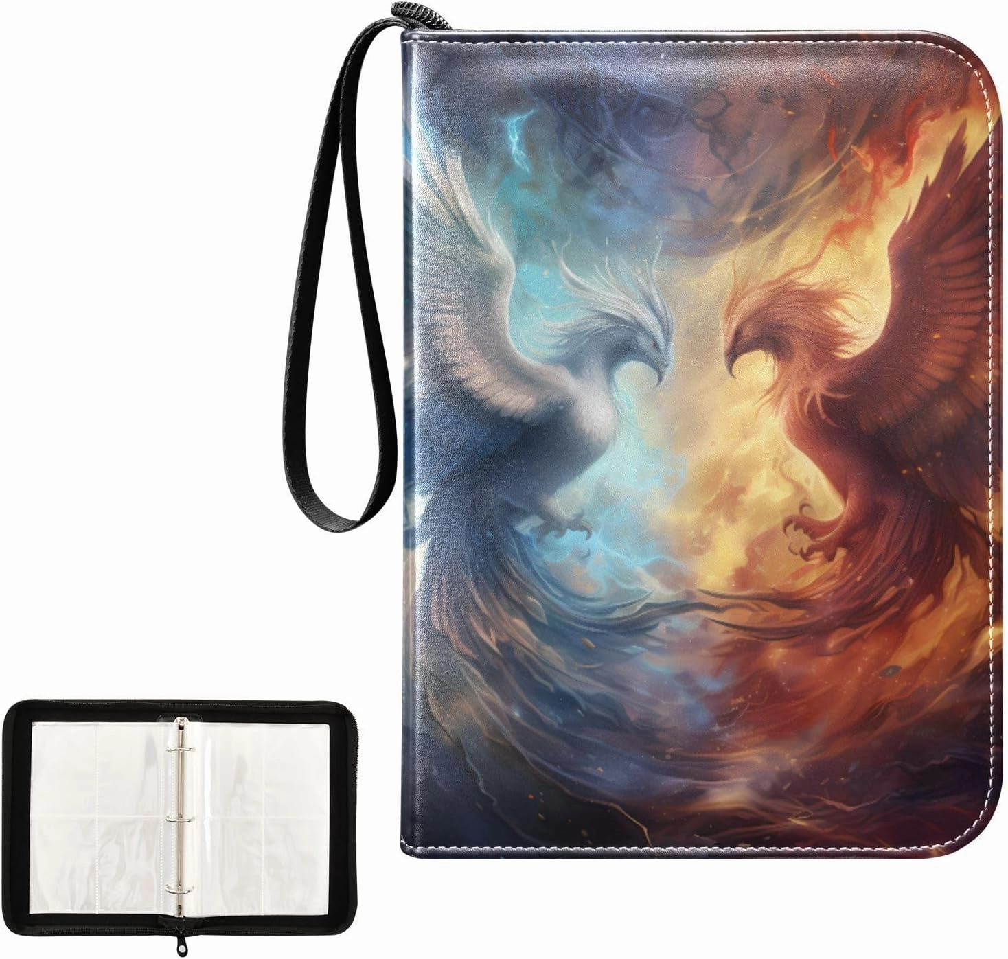4 Pockets Trading Card Album Holder Book Folder Sports Card Binder Phoenix Phenix 1 400 Double Side Pockets for 3 Ring Binder Zipper