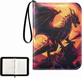 4 Pockets Trading Card Album Holder Book Folder Sports Card Binder Pterosaur Sunset 400 Double Side Pockets for 3 Ring Binder Zipper