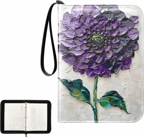 4 Pockets Trading Card Album Holder Book Folder Sports Card Binder Purple Dahlia Flower 400 Double Side Pockets for 3 Ring Binder Zipper