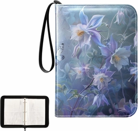 4 Pockets Trading Card Album Holder Book Folder Sports Card Binder Purple Flowers Butterfly 400 Double Side Pockets for 3 Ring Binder Zipper