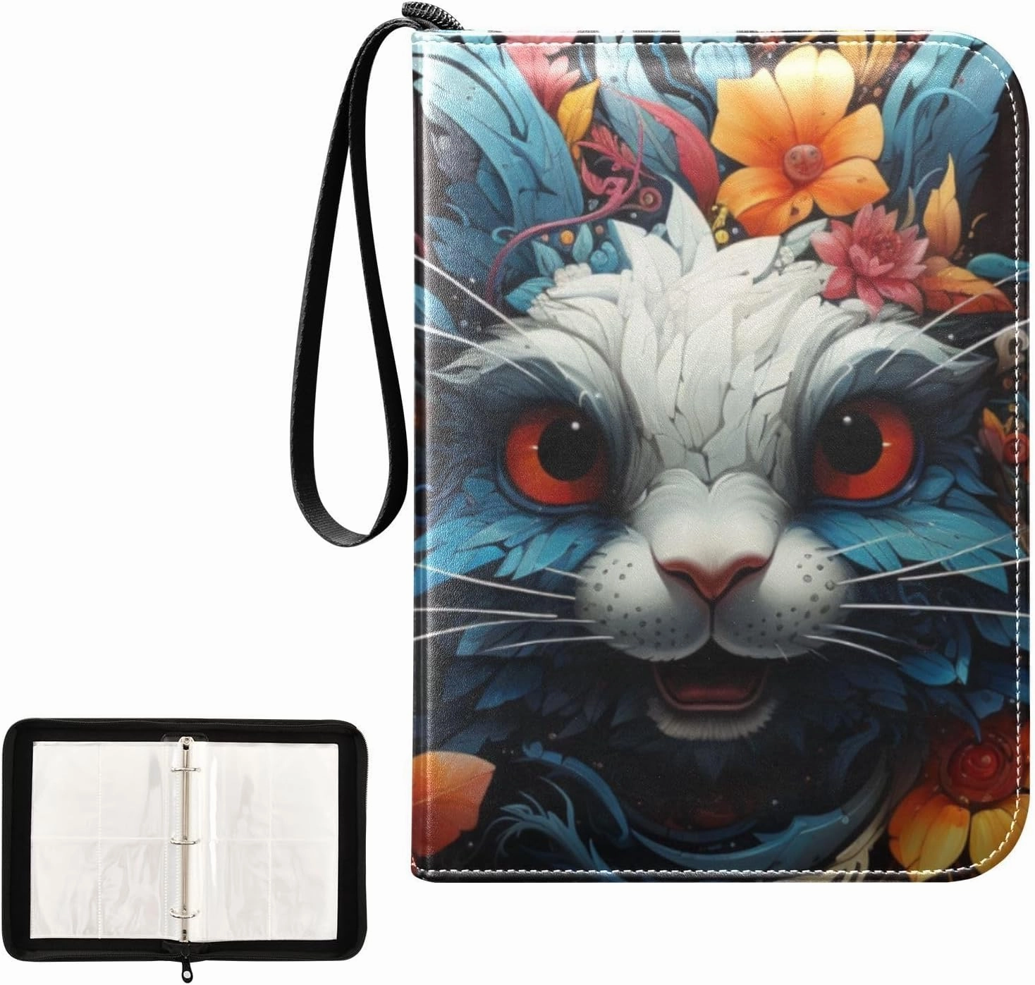 4 Pockets Trading Card Album Holder Book Folder Sports Card Binder Rabbit 5 400 Double Side Pockets for 3 Ring Binder Zipper