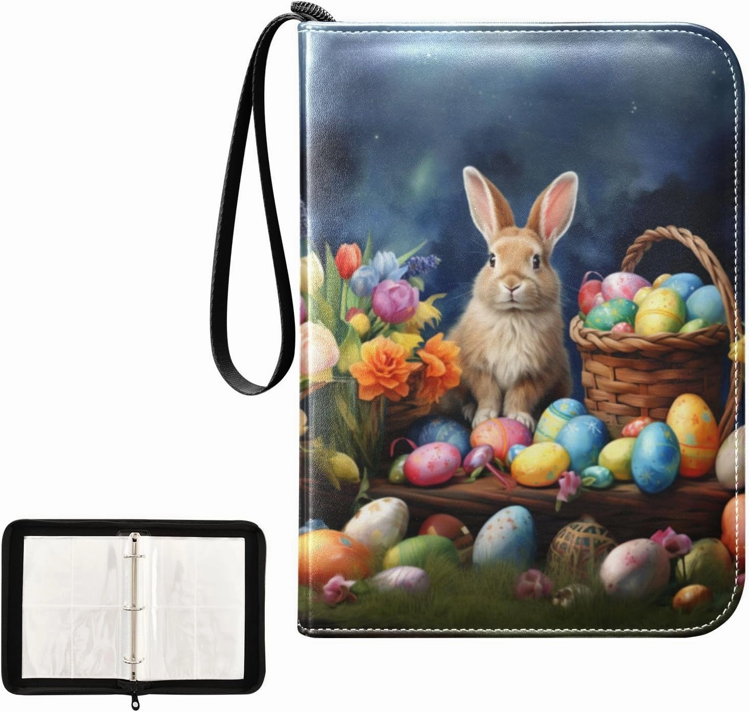 4 Pockets Trading Card Album Holder Book Folder Sports Card Binder Rabbit 6 400 Double Side Pockets for 3 Ring Binder Zipper