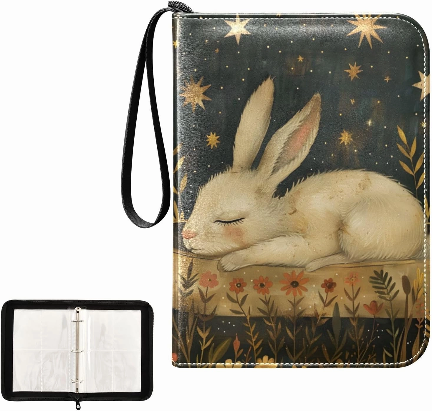 4 Pockets Trading Card Album Holder Book Folder Sports Card Binder Rabbit Retro 400 Double Side Pockets for 3 Ring Binder Zipper