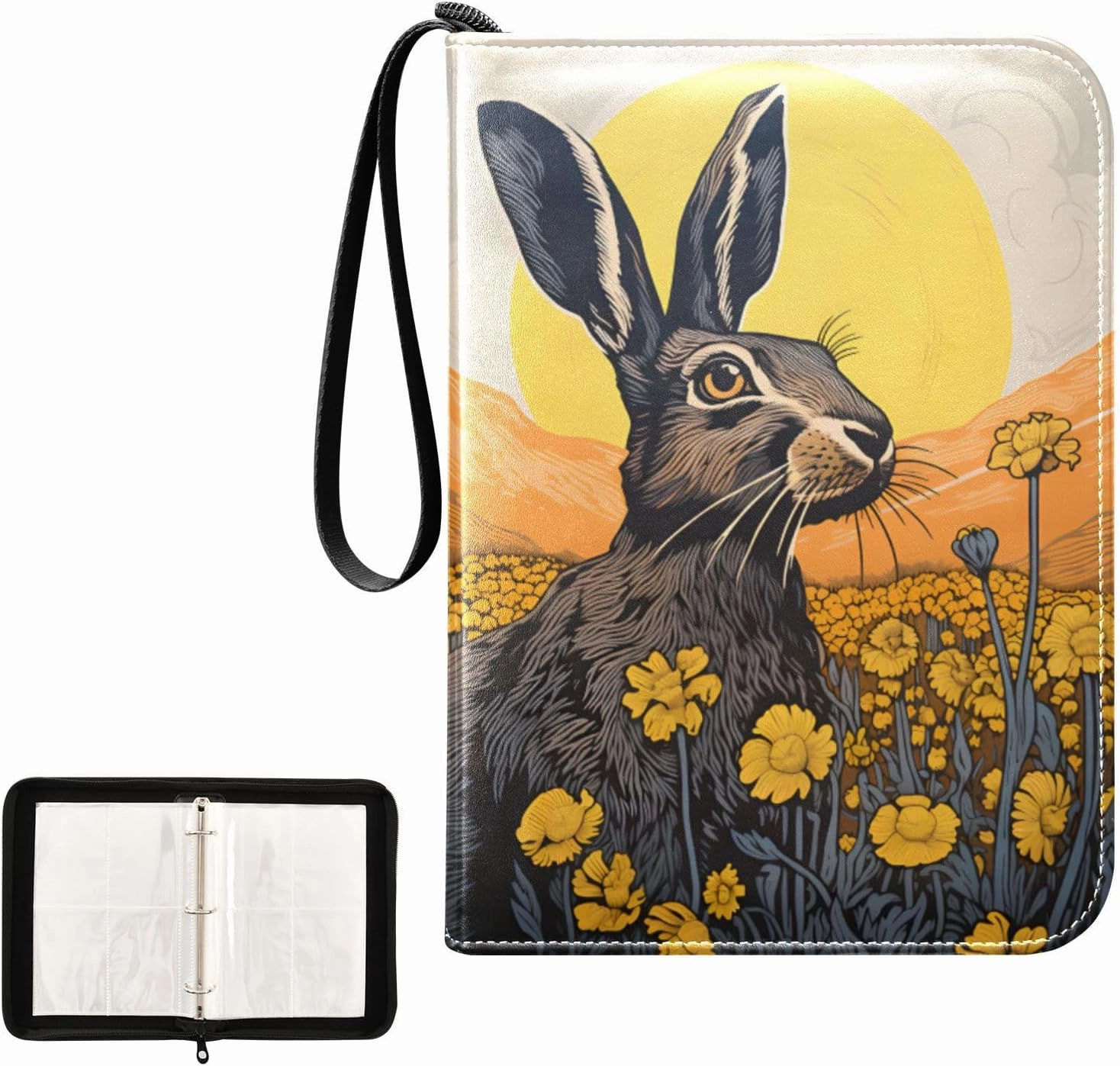 4 Pockets Trading Card Album Holder Book Folder Sports Card Binder Rabbit Sunset Flower 400 Double Side Pockets for 3 Ring Binder Zipper