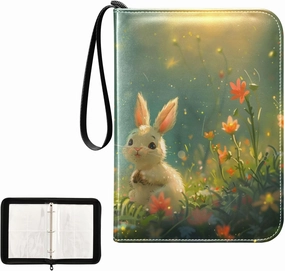 4 Pockets Trading Card Album Holder Book Folder Sports Card Binder Rabbits Gardens 400 Double Side Pockets for 3 Ring Binder Zipper