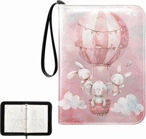 4 Pockets Trading Card Album Holder Book Folder Sports Card Binder Rabbits Hot Air Balloons 400 Double Side Pockets for 3 Ring Binder Zipper