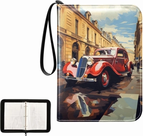 4 Pockets Trading Card Album Holder Book Folder Sports Card Binder Red Car Vintage 400 Double Side Pockets for 3 Ring Binder Zipper