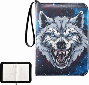 4 Pockets Trading Card Album Holder Book Folder Sports Card Binder Roar Wolf Face 400 Double Side Pockets for 3 Ring Binder Zipper