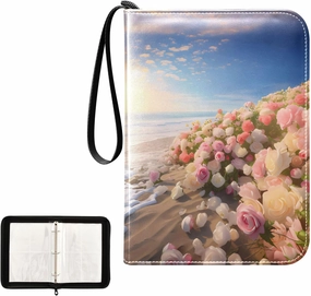 4 Pockets Trading Card Album Holder Book Folder Sports Card Binder Rose Cartoon 400 Double Side Pockets for 3 Ring Binder Zipper