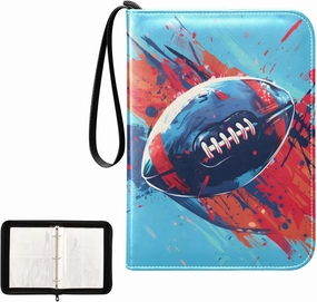 4 Pockets Trading Card Album Holder Book Folder Sports Card Binder Rugby Blue Red 400 Double Side Pockets for 3 Ring Binder Zipper