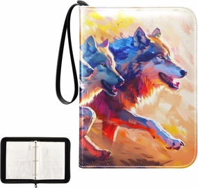 4 Pockets Trading Card Album Holder Book Folder Sports Card Binder Running Wolves 400 Double Side Pockets for 3 Ring Binder Zipper