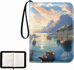 4 Pockets Trading Card Album Holder Book Folder Sports Card Binder Sailing Sailboat Seaway 400 Double Side Pockets for 3 Ring Binder Zipper