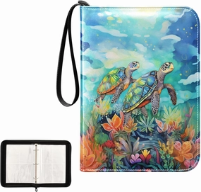 4 Pockets Trading Card Album Holder Book Folder Sports Card Binder Sea Turtle 2 400 Double Side Pockets for 3 Ring Binder Zipper