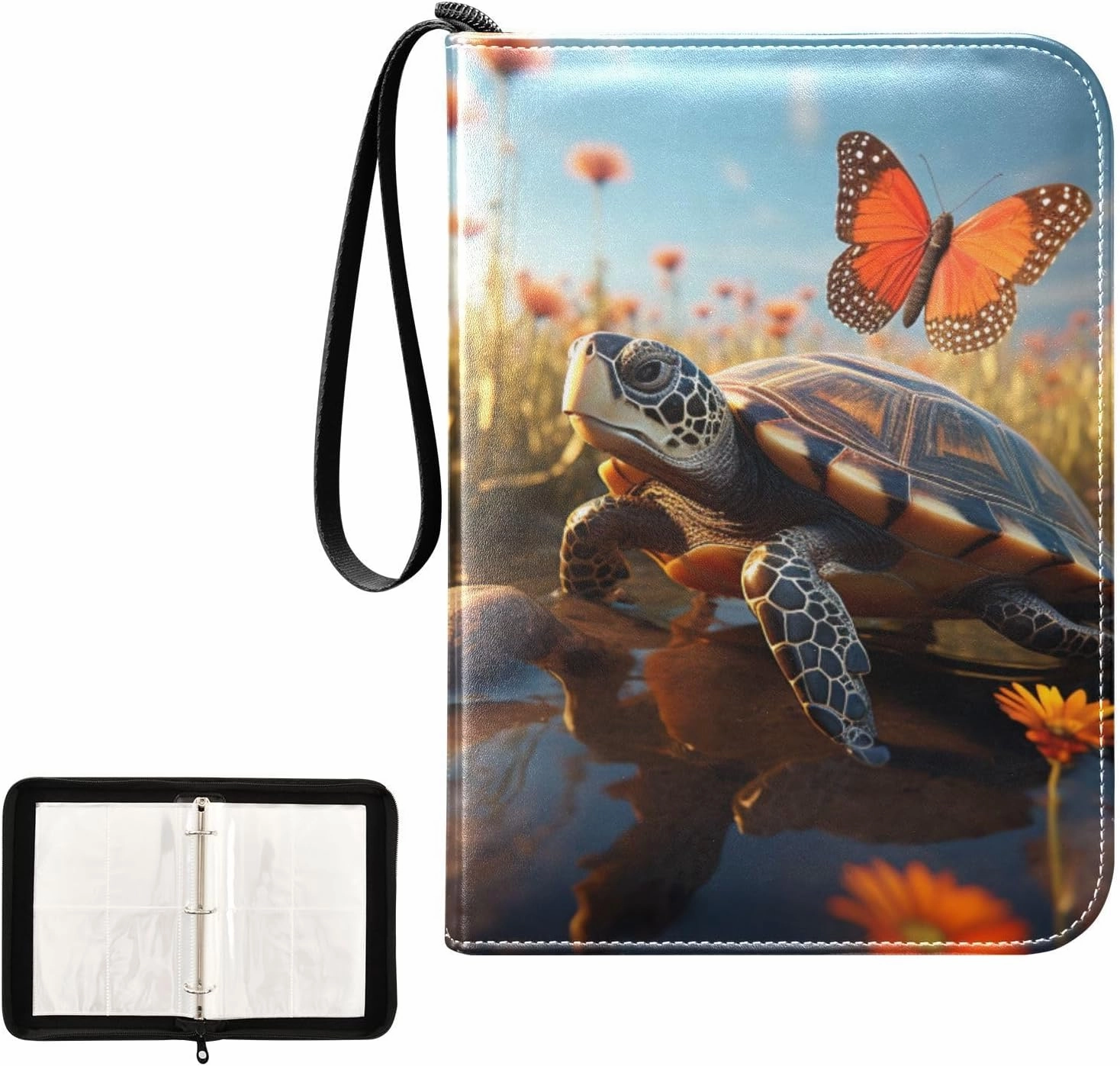 4 Pockets Trading Card Album Holder Book Folder Sports Card Binder Sea Turtle 4 400 Double Side Pockets for 3 Ring Binder Zipper