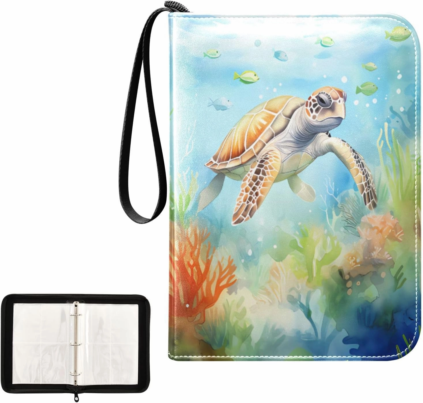 4 Pockets Trading Card Album Holder Book Folder Sports Card Binder Sea Turtle 5 400 Double Side Pockets for 3 Ring Binder Zipper