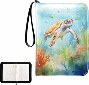4 Pockets Trading Card Album Holder Book Folder Sports Card Binder Sea Turtle 5 400 Double Side Pockets for 3 Ring Binder Zipper