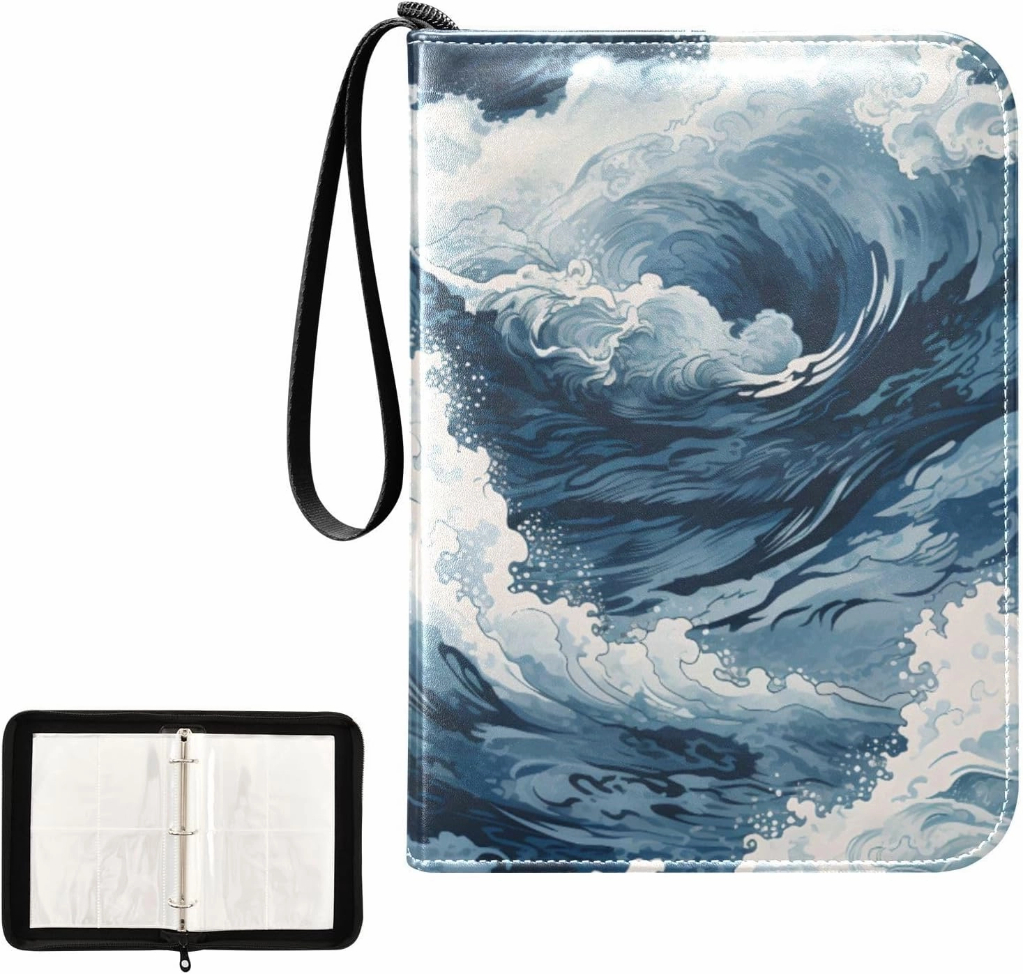 4 Pockets Trading Card Album Holder Book Folder Sports Card Binder Sea Wave 1 400 Double Side Pockets for 3 Ring Binder Zipper