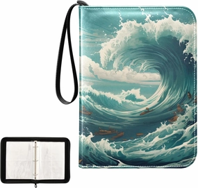 4 Pockets Trading Card Album Holder Book Folder Sports Card Binder Sea Wave 2 400 Double Side Pockets for 3 Ring Binder Zipper