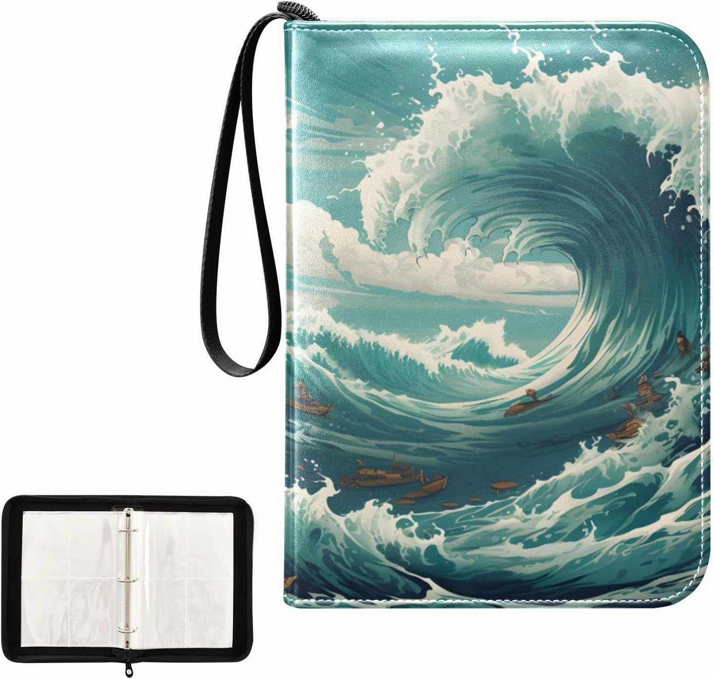 4 Pockets Trading Card Album Holder Book Folder Sports Card Binder Sea Wave 2 400 Double Side Pockets for 3 Ring Binder Zipper