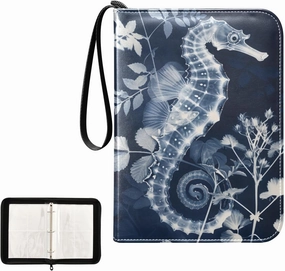 4 Pockets Trading Card Album Holder Book Folder Sports Card Binder Seahorse Navy 400 Double Side Pockets for 3 Ring Binder Zipper