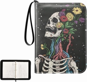 4 Pockets Trading Card Album Holder Book Folder Sports Card Binder Skeleton Flowers 400 Double Side Pockets for 3 Ring Binder Zipper