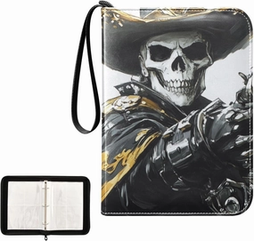 4 Pockets Trading Card Album Holder Book Folder Sports Card Binder Skull Characters Holding Gun 400 Double Side Pockets for 3 Ring Binder Zipper