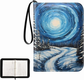 4 Pockets Trading Card Album Holder Book Folder Sports Card Binder Snow Painting 400 Double Side Pockets for 3 Ring Binder Zipper