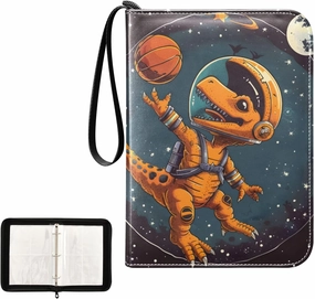 4 Pockets Trading Card Album Holder Book Folder Sports Card Binder Space Dinosaur 400 Double Side Pockets for 3 Ring Binder Zipper