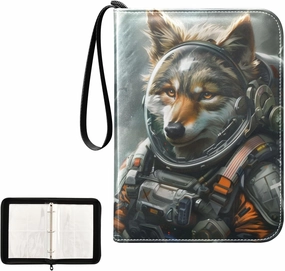 4 Pockets Trading Card Album Holder Book Folder Sports Card Binder Space Wolf 400 Double Side Pockets for 3 Ring Binder Zipper