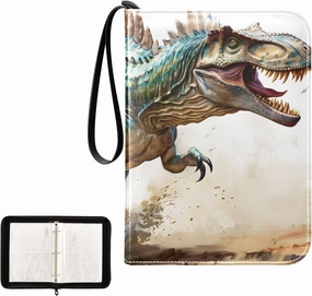 4 Pockets Trading Card Album Holder Book Folder Sports Card Binder Spinosaurus 400 Double Side Pockets for 3 Ring Binder Zipper
