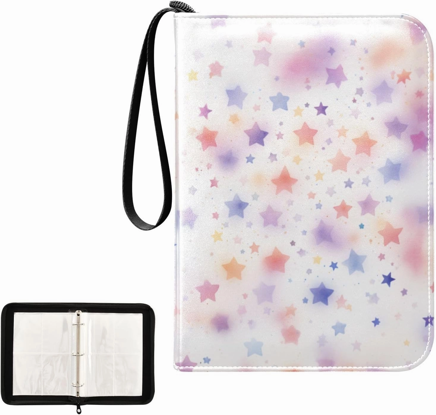 4 Pockets Trading Card Album Holder Book Folder Sports Card Binder Star Lovely 400 Double Side Pockets for 3 Ring Binder Zipper
