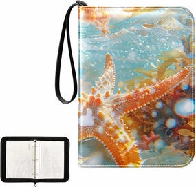 4 Pockets Trading Card Album Holder Book Folder Sports Card Binder Starfish 400 Double Side Pockets for 3 Ring Binder Zipper