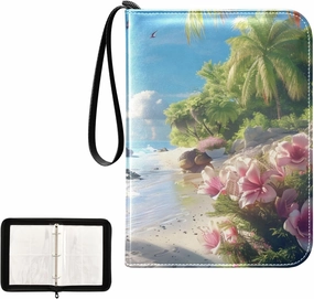 4 Pockets Trading Card Album Holder Book Folder Sports Card Binder Summer Beach 400 Double Side Pockets for 3 Ring Binder Zipper