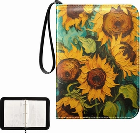 4 Pockets Trading Card Album Holder Book Folder Sports Card Binder Sunflower Oilpainting 2 400 Double Side Pockets for 3 Ring Binder Zipper
