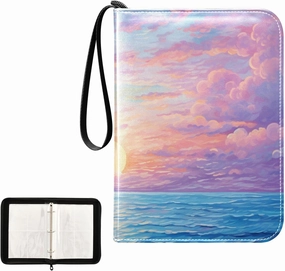 4 Pockets Trading Card Album Holder Book Folder Sports Card Binder Sunrise Pink 400 Double Side Pockets for 3 Ring Binder Zipper