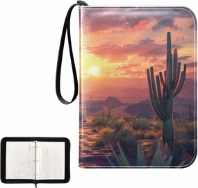 4 Pockets Trading Card Album Holder Book Folder Sports Card Binder Sunset in Desert 400 Double Side Pockets for 3 Ring Binder Zipper